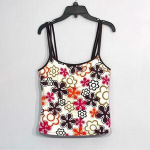 La Blanca by Rod Beattie Floral Tankini Swim Top Y2K Brown Pink Size 12 Retro